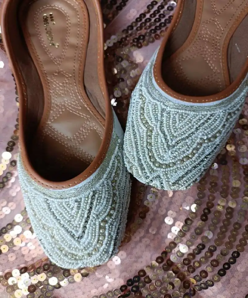 White silver pearl flats