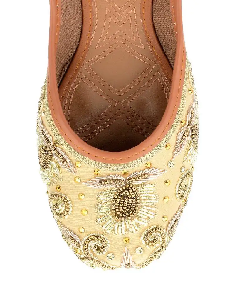 Gold dabka embroidered flats