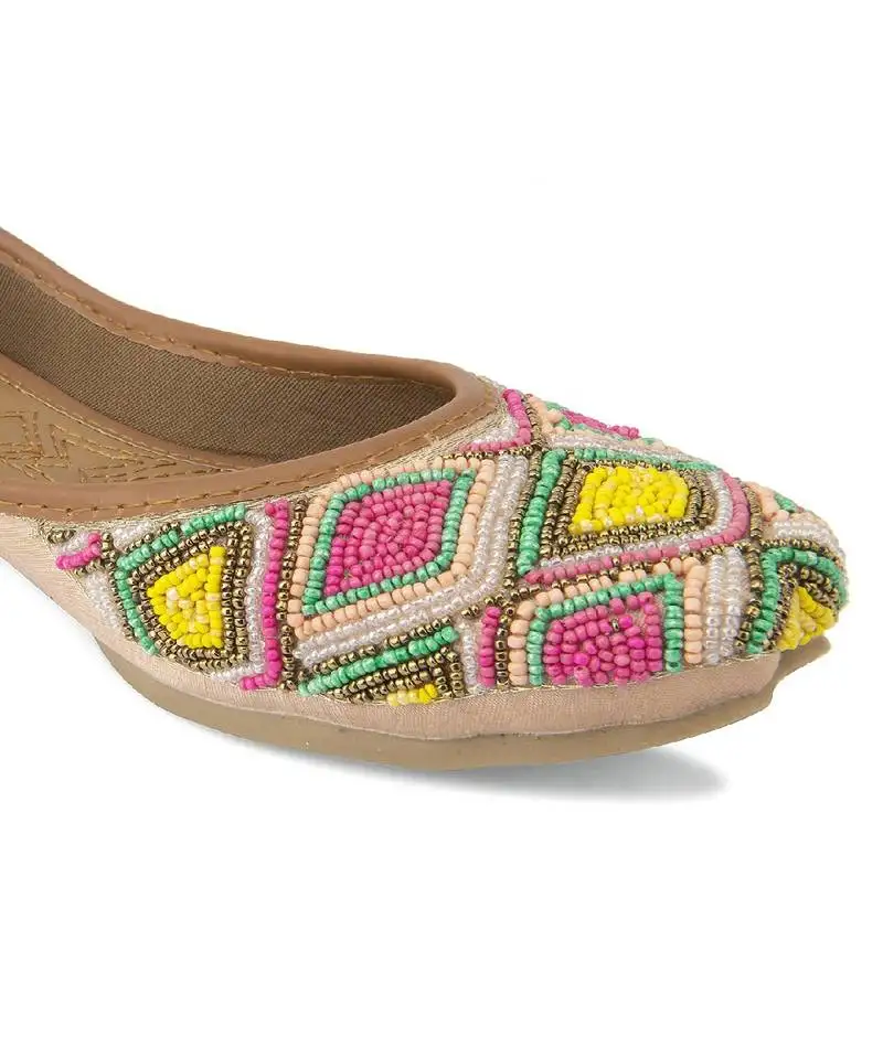 Pink multicolor colour pearl flats