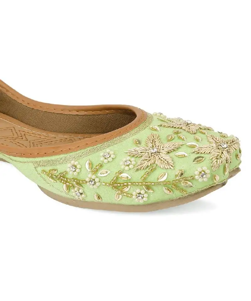 Sea green dabka flower flats