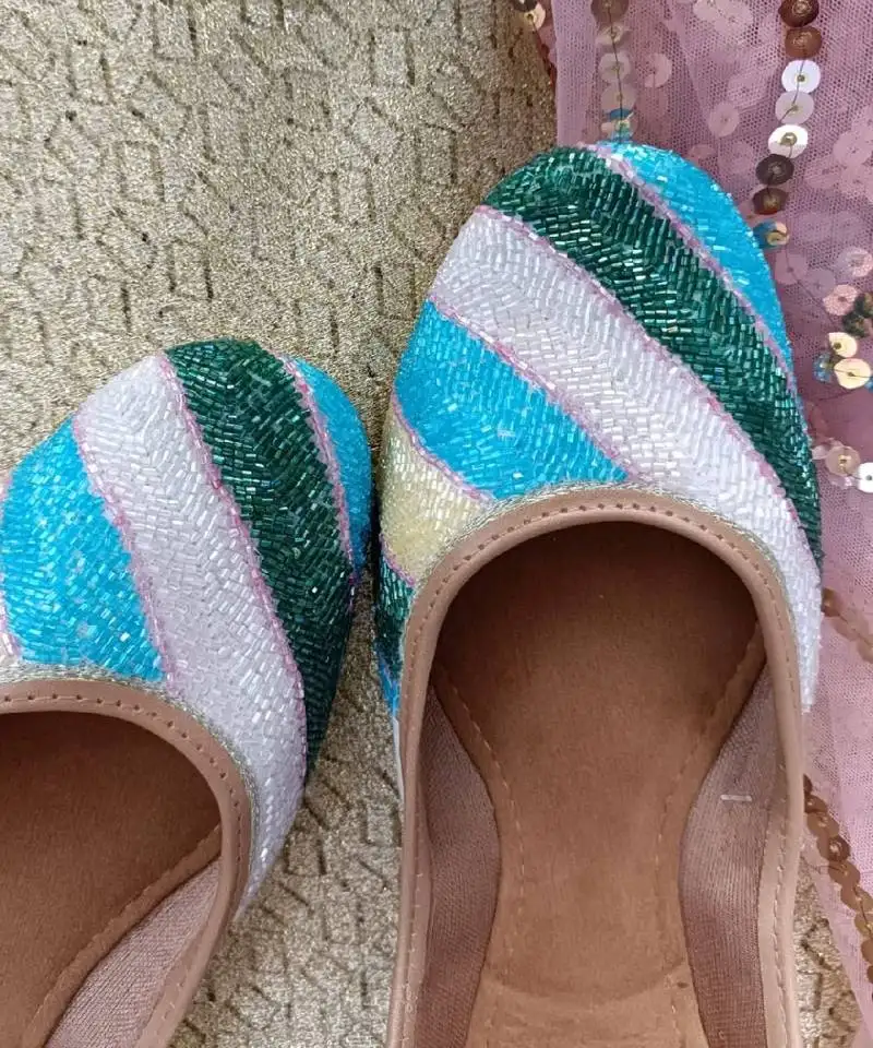 White multicolor sleek pearl flats