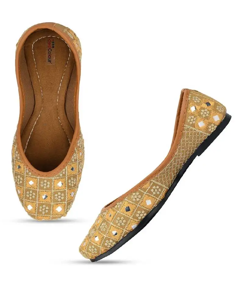 Mini mirror embroidered gold flats