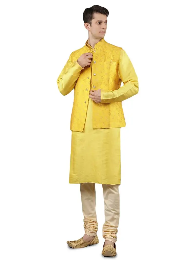 Manish creations men's floral pattan ethnic kurta sets with nehru jacket
