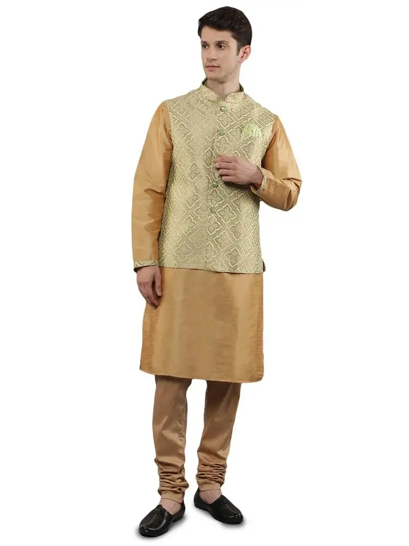 Manish creations men's solid pattan ethnic kurta sets with nehru jacket
