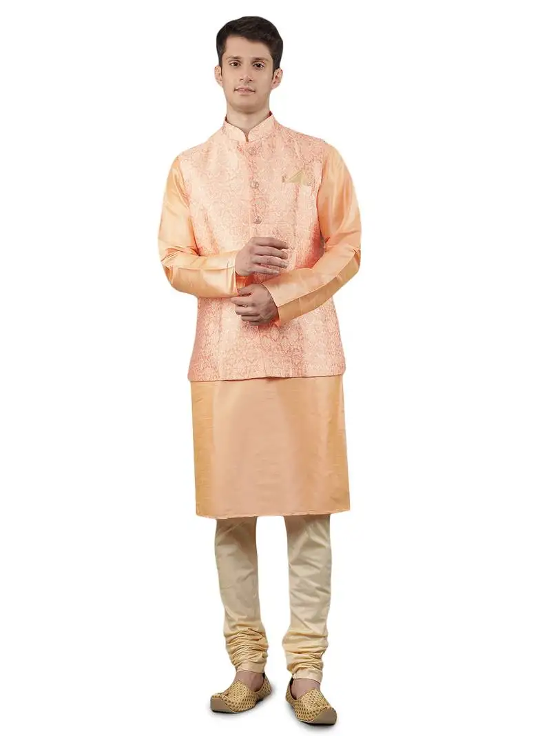 Manish creations men's ethnic motifs silk blend kurta sets with nehru jacket