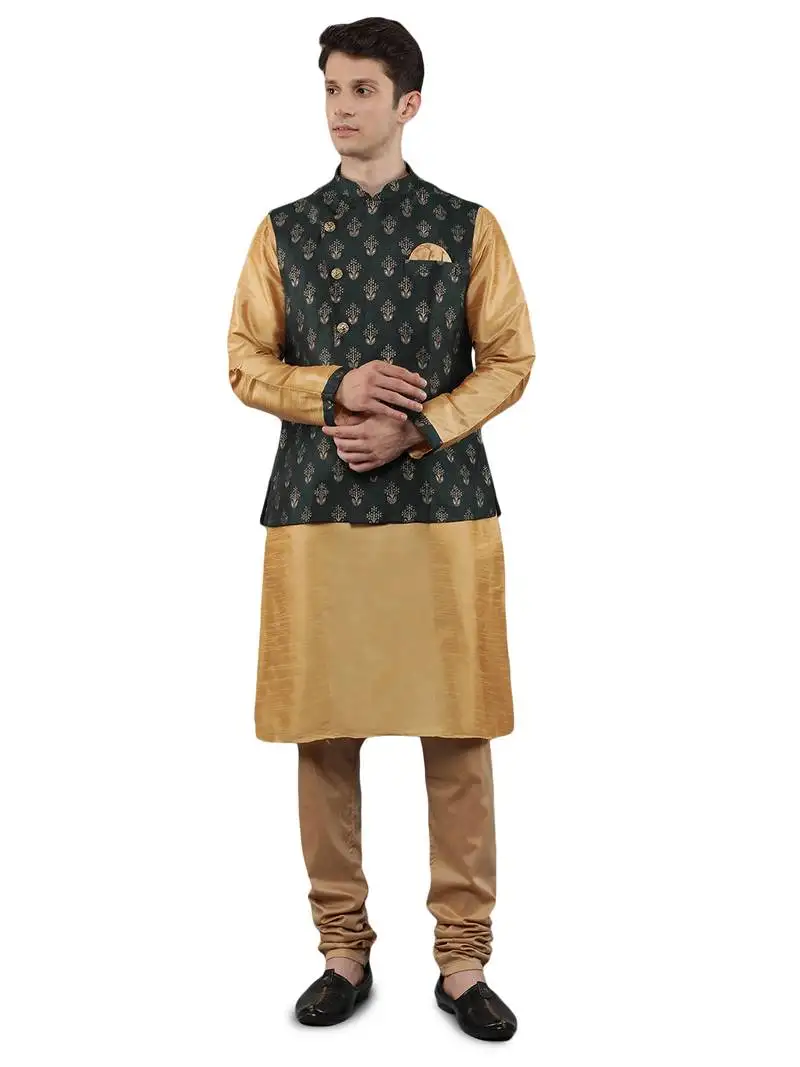 Manish creations men's ethnic motifs silk blend traditional kurta sets with nehru jacket