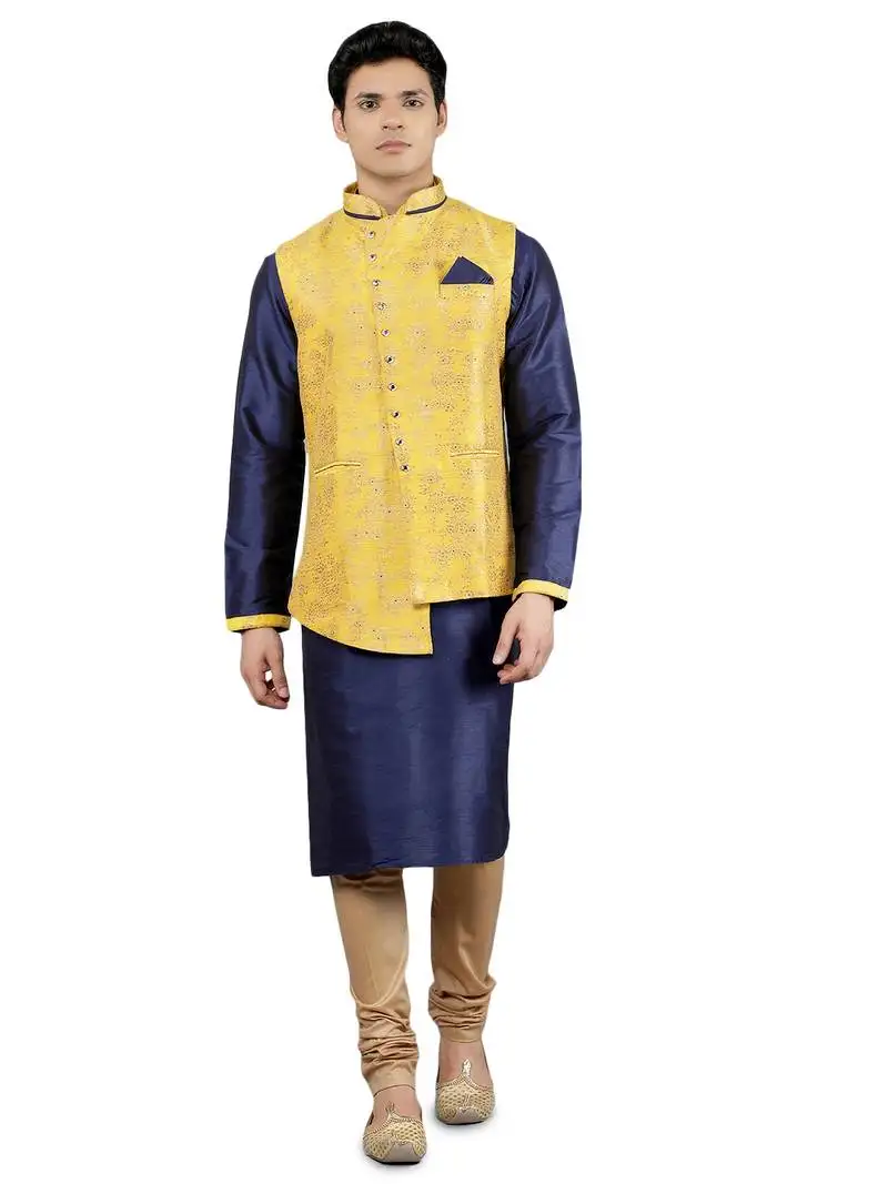 Floral pattan ethnic silk blend kurta sets with nehru jacket