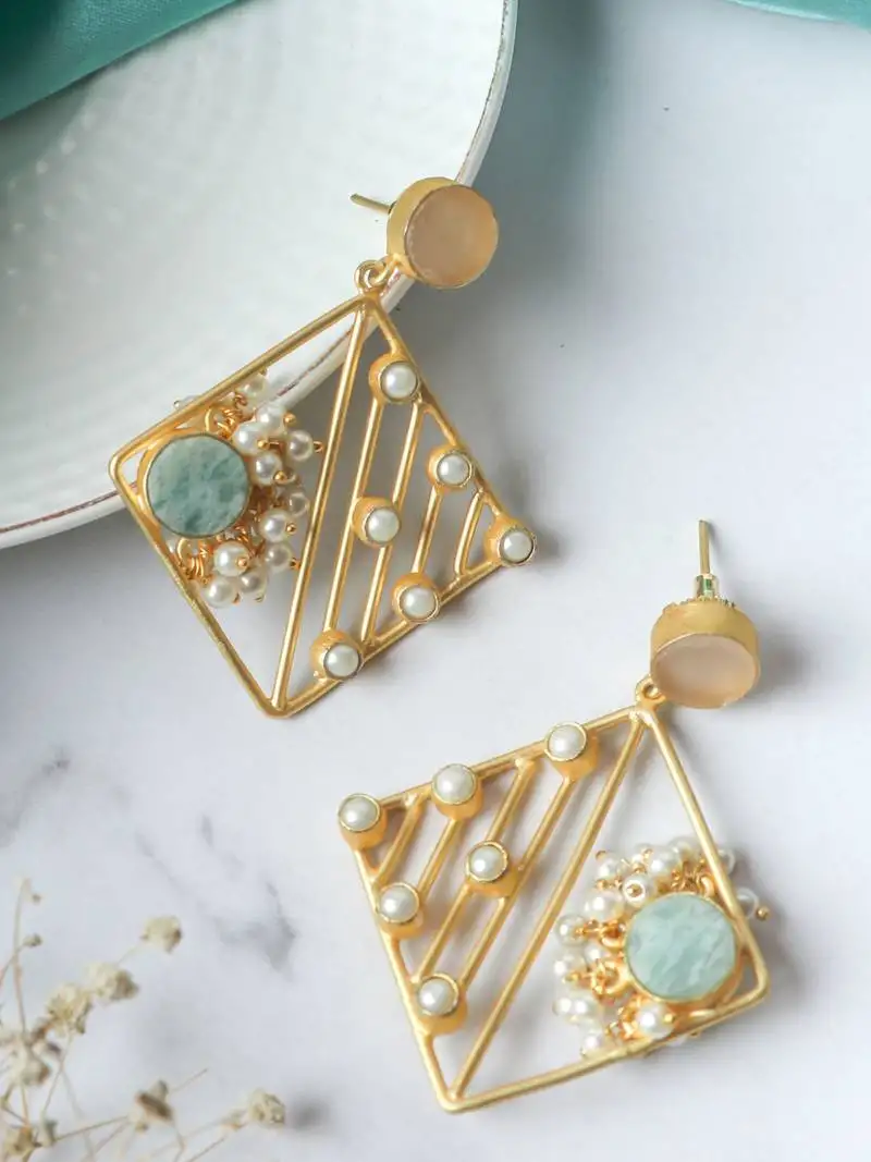 Handcrafted matte plated pastel stone earring