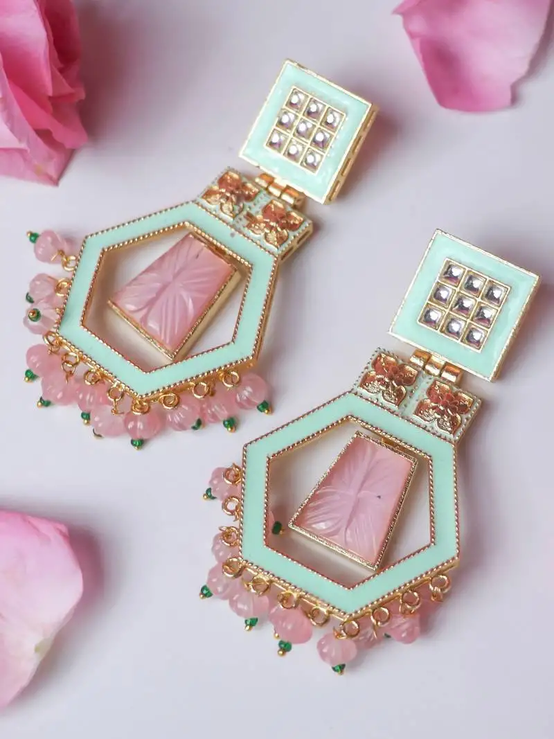 Indo-western carving meenakari earring