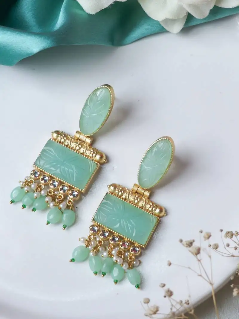Traditional mint craving stone earring