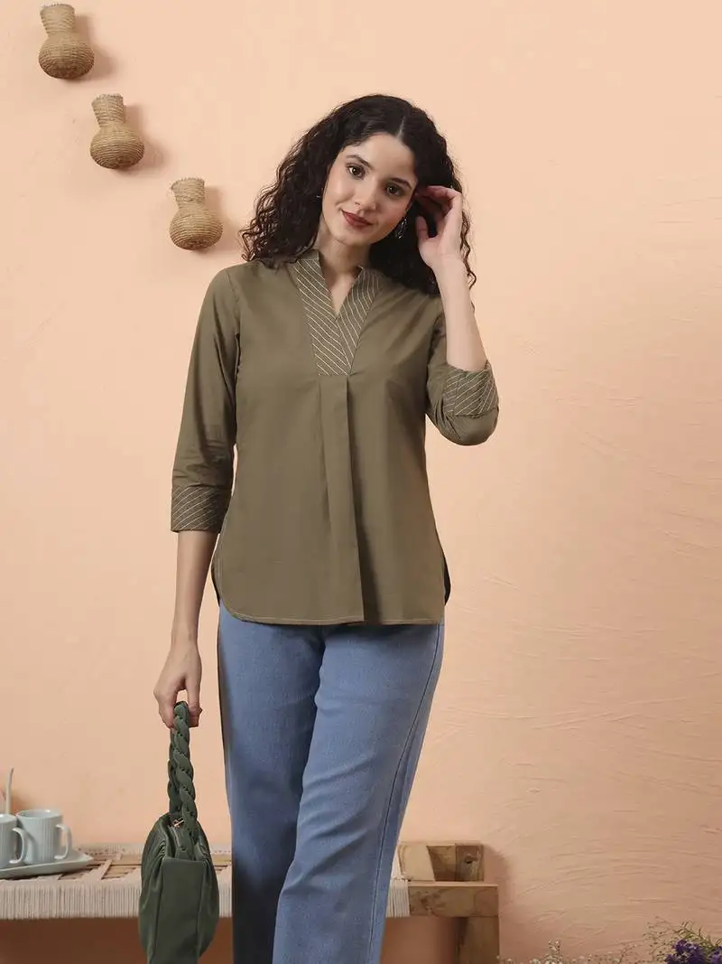 Olive green cotton regular top