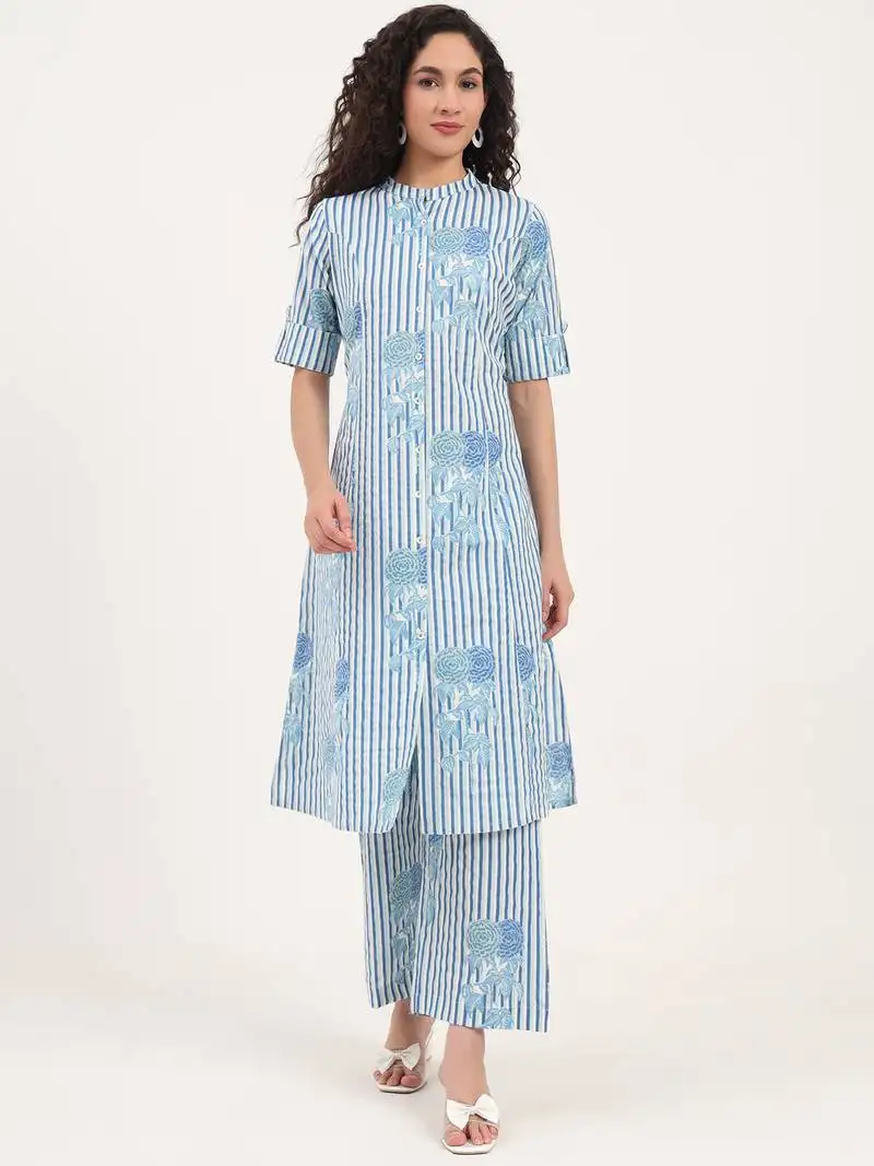 Divena blue floral printed cotton co-ords sets
