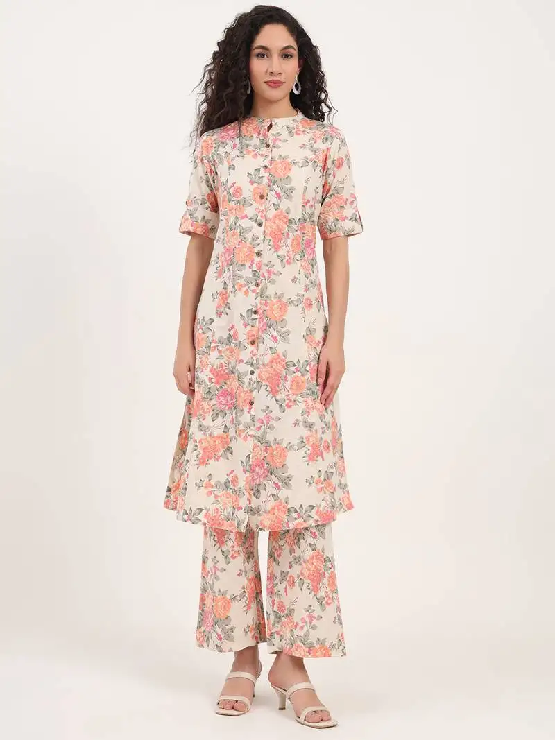 Divena cream floral printed cotton co-ords sets