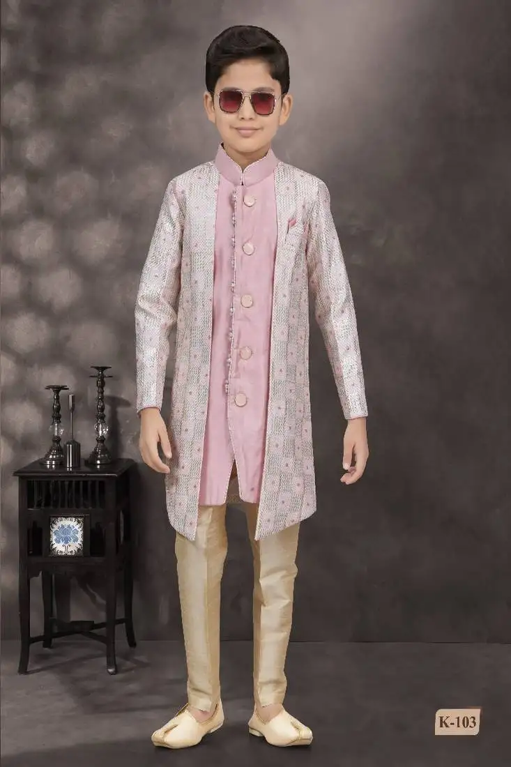 Peach embroidered jacket style sherwani