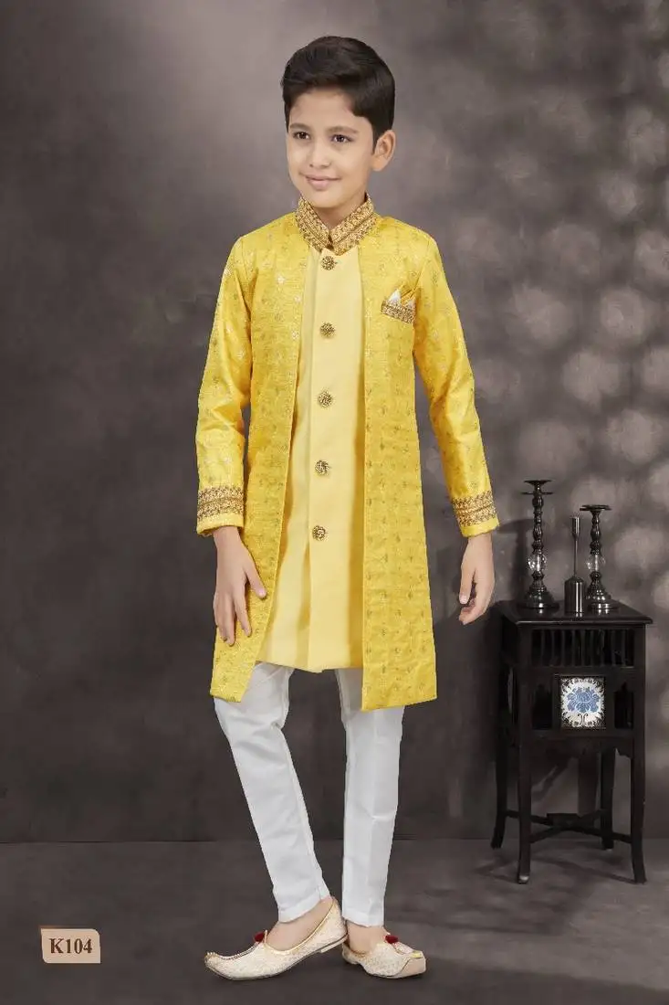 Yellow embroidered jacket style sherwani