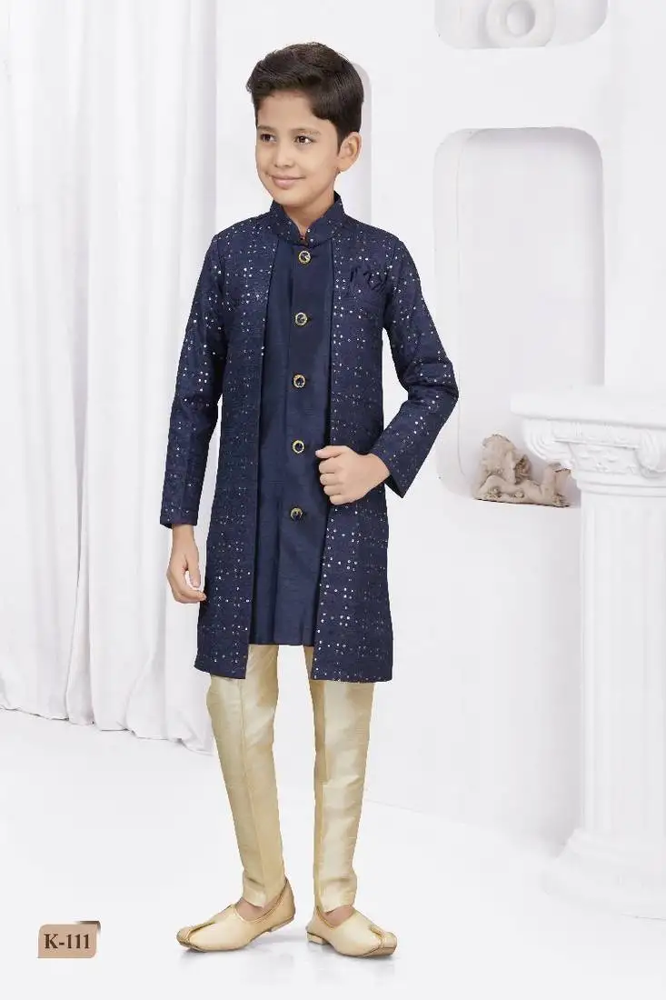 Navy blue sequin embroidered jacket style sherwani