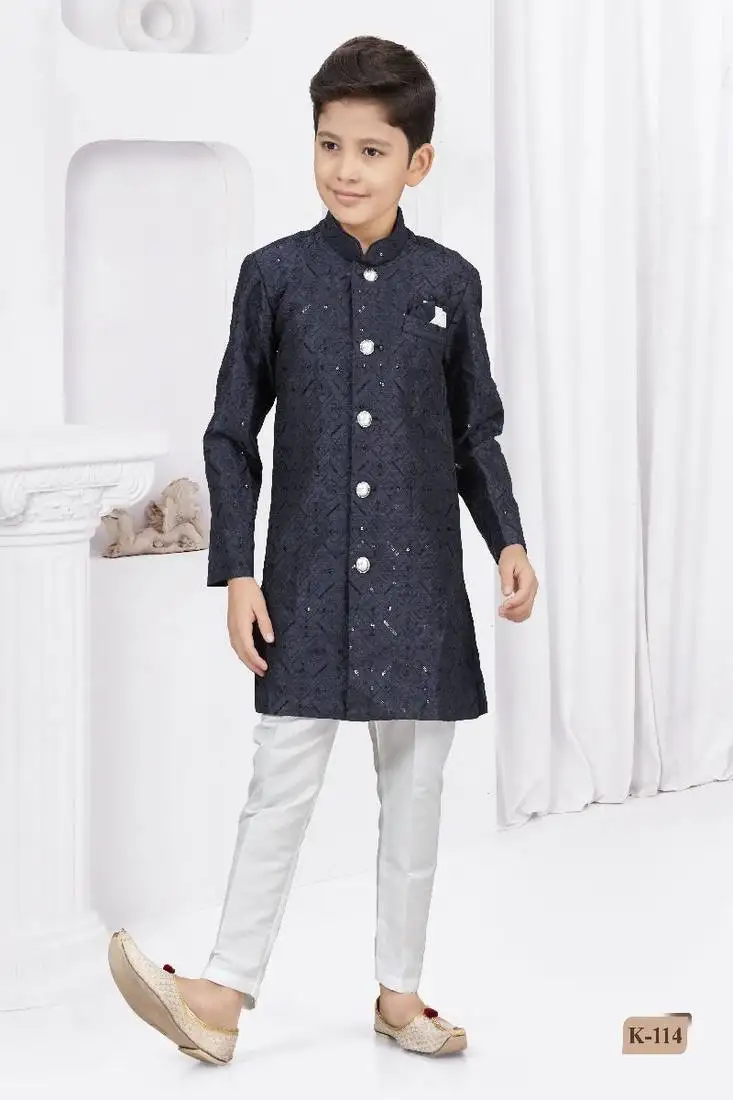 Dark blue embroidered sherwani
