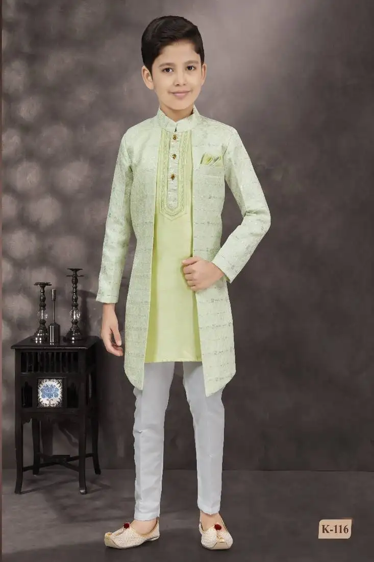 Sea green embroidered jacket style sherwani