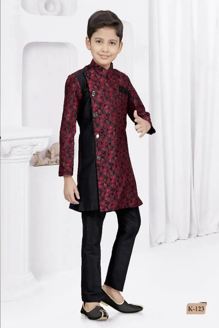 Black thread work kasab zari jacquard sherwani