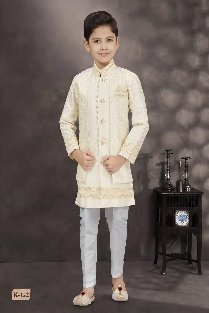 Cream banarasi silk thread stone work with potali botton