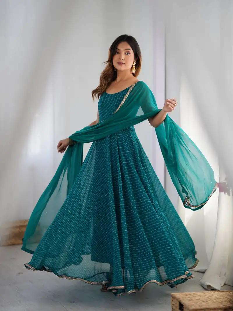 Pine green long kurta with dupatta