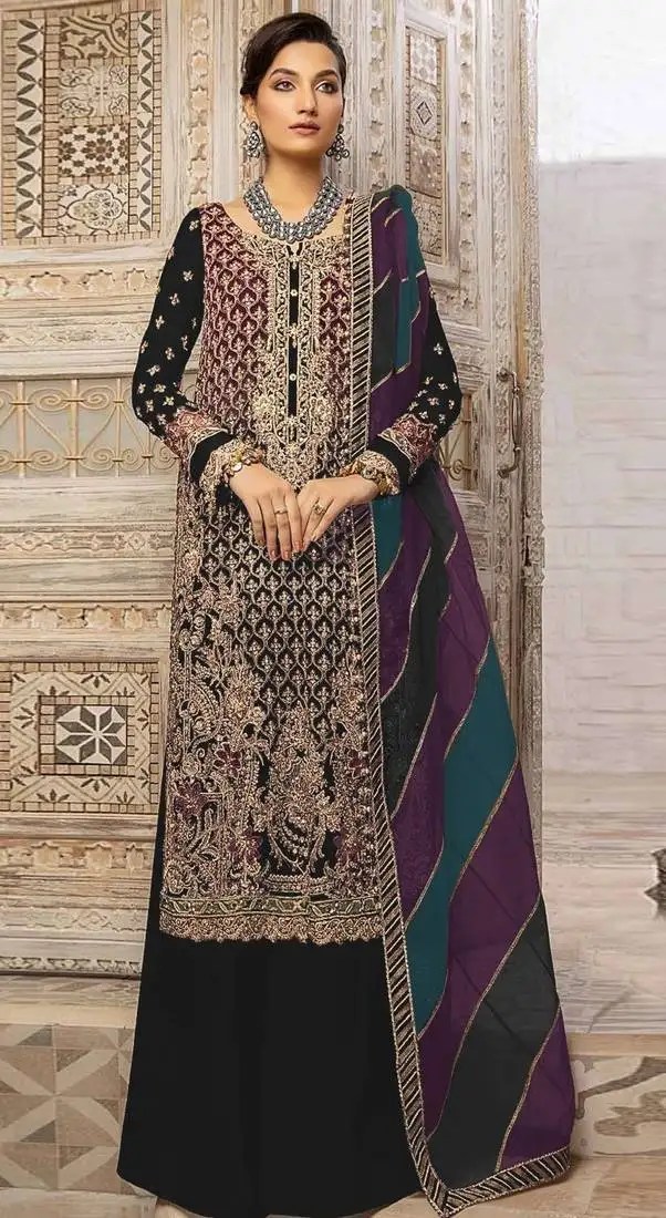Black green heavy fox georgette embroidery plazzo suit semi stitched