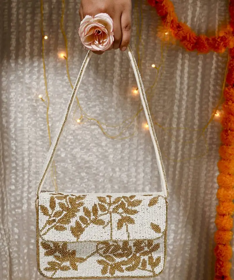 Ivory & gold gleam velvet purse