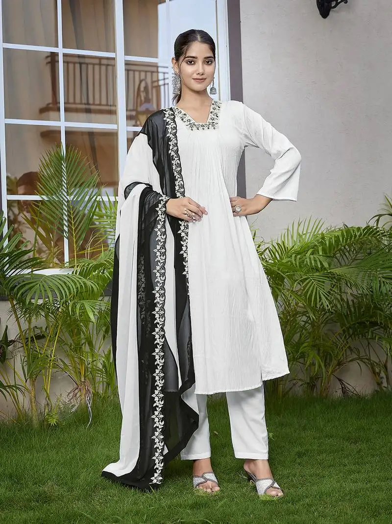 White color viscose fabric beautiful salwar kameez for party looks