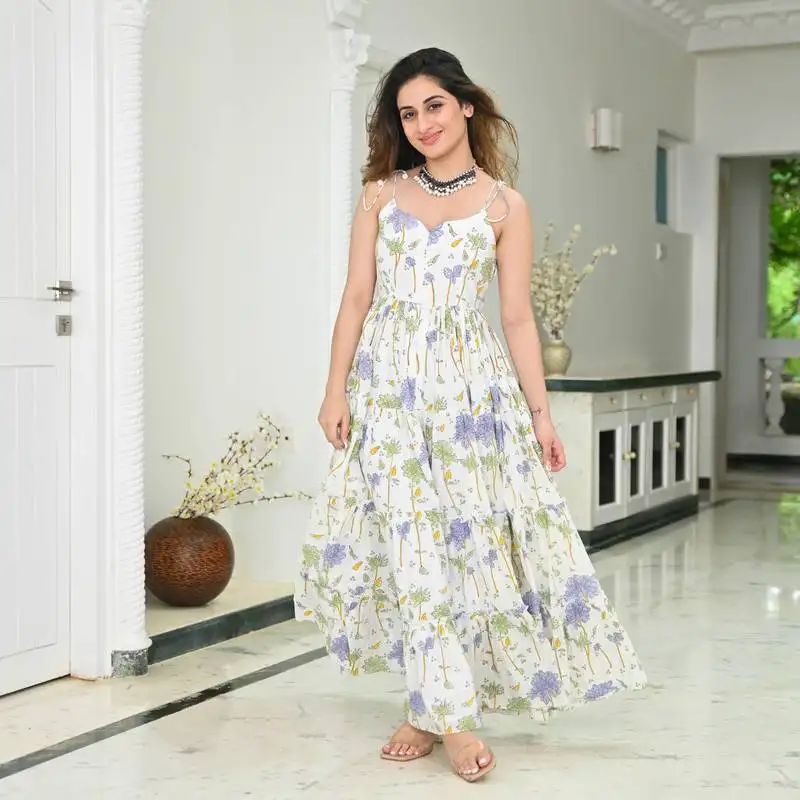 White color rayon fabric beautiful printed partywear long kurta