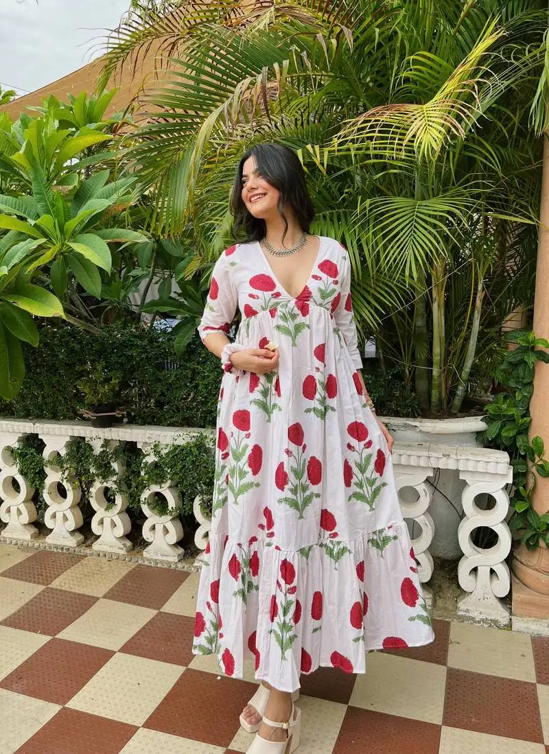 White color rayon fabric designer printed ceremonial long kurta