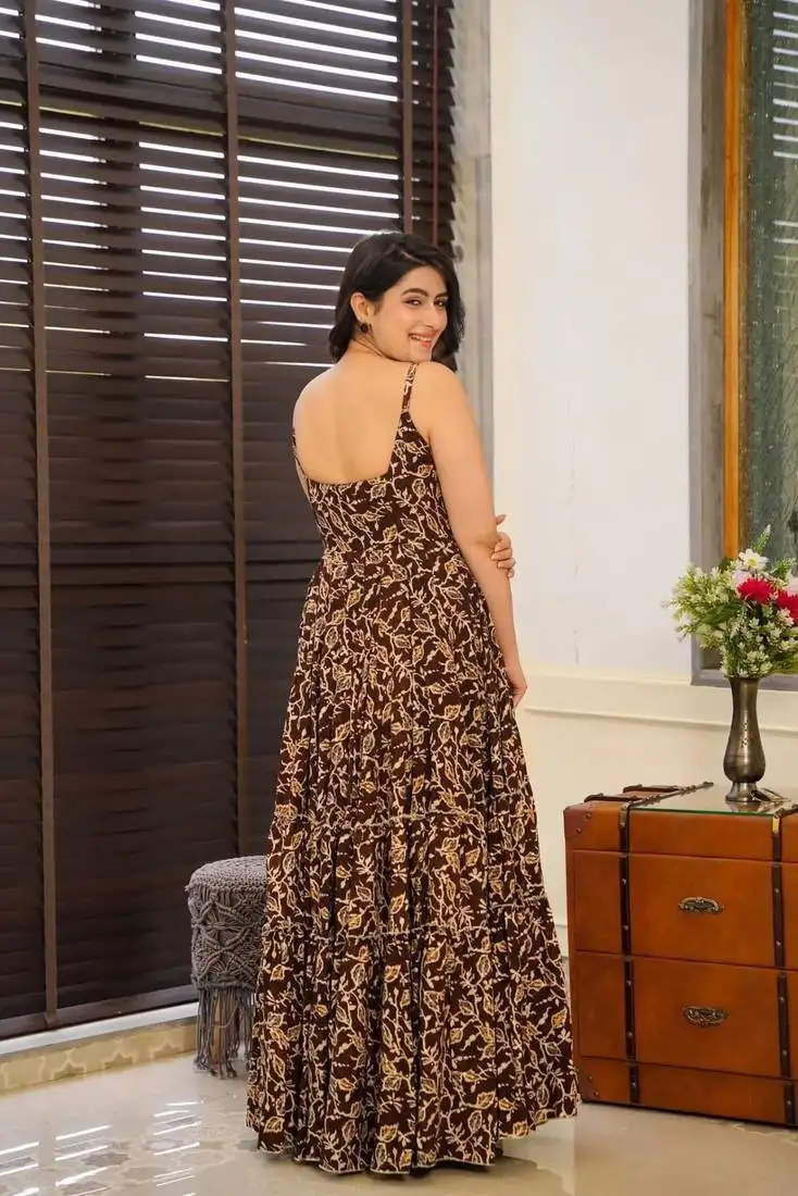 Brown color rayon fabric designer printed ceremonial long kurta