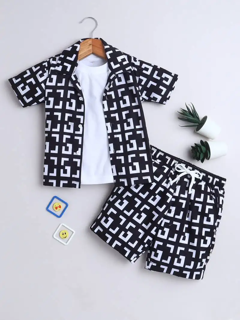 Black geometric printed cotton blend co-ord set
