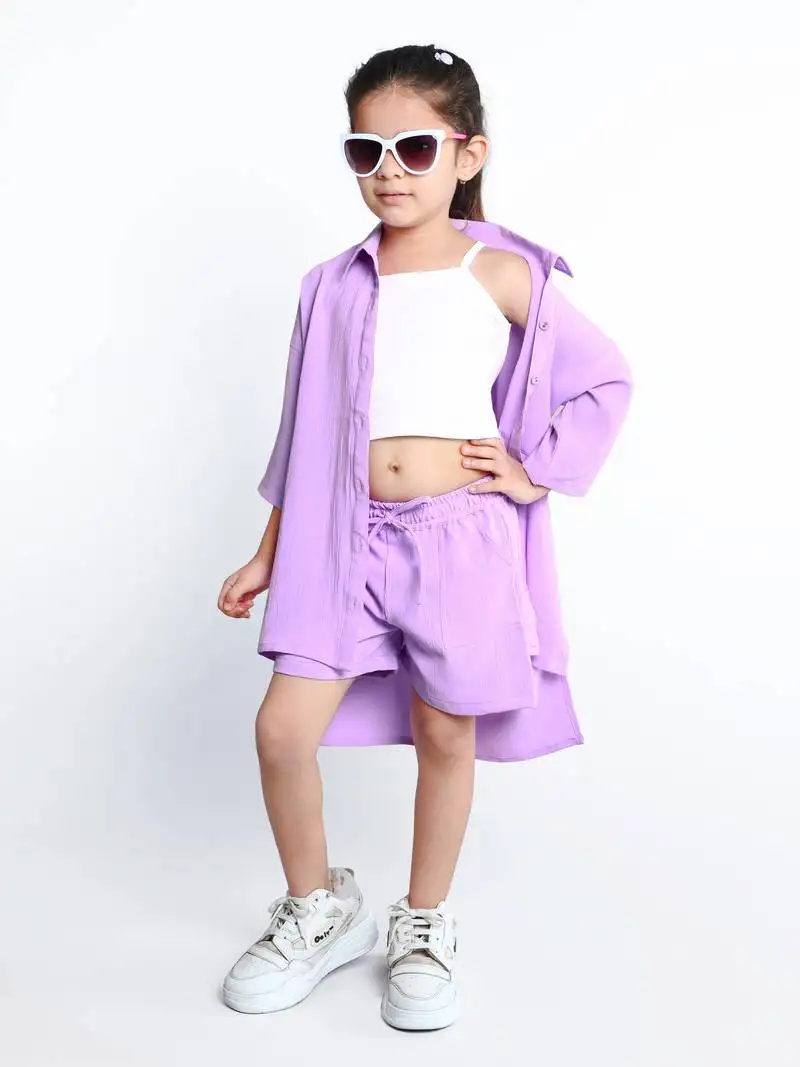 Purple plain cotton oversize co-ord set