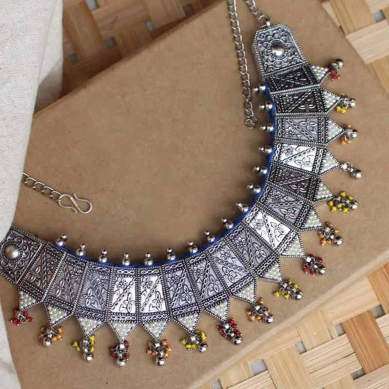 Oxidized pearl studded statement necklace