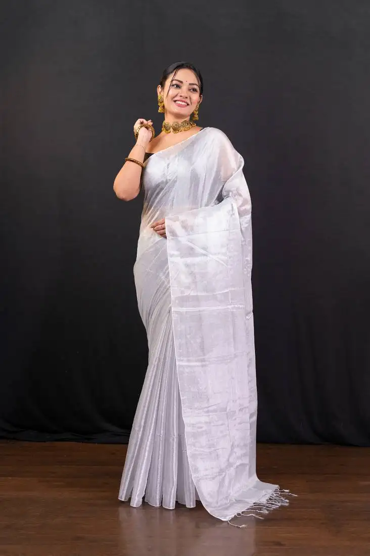 Silver tissue art silk saree