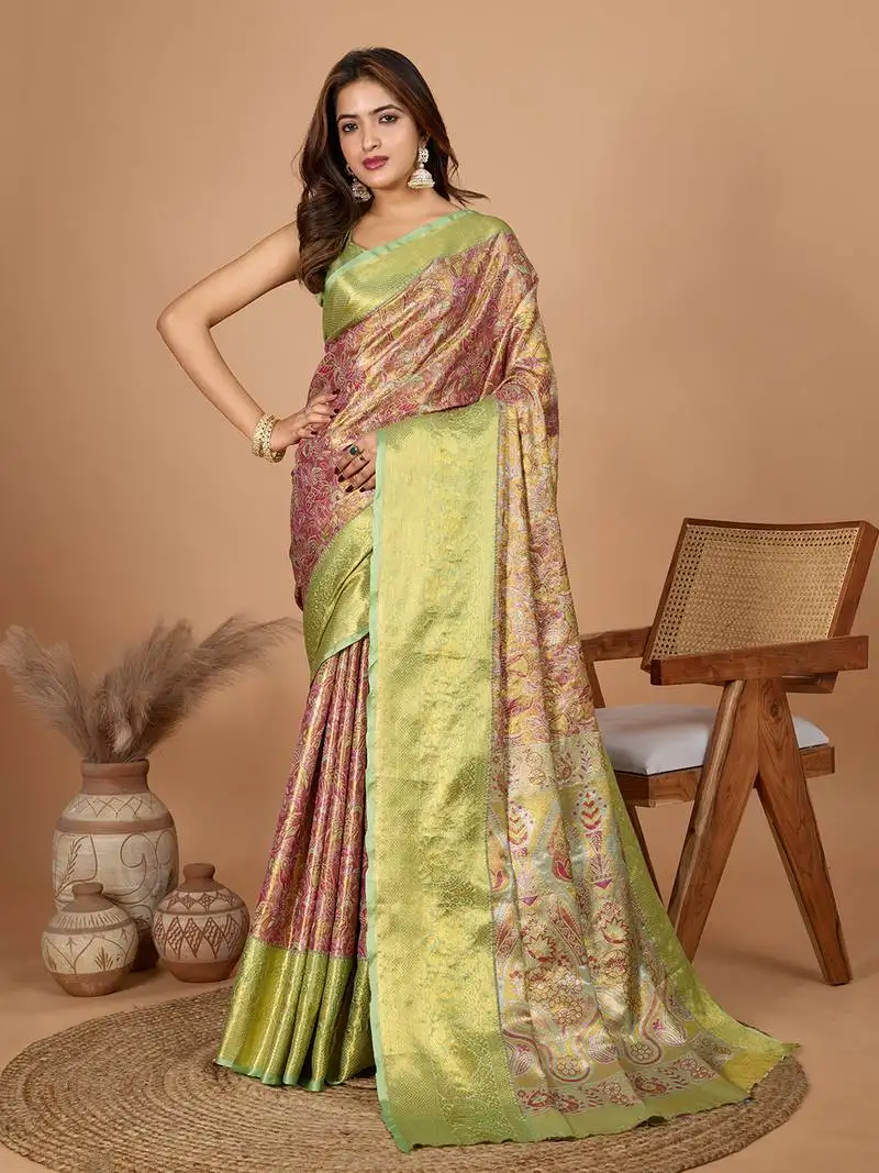 Beige soft silk blend woven jari designer saree