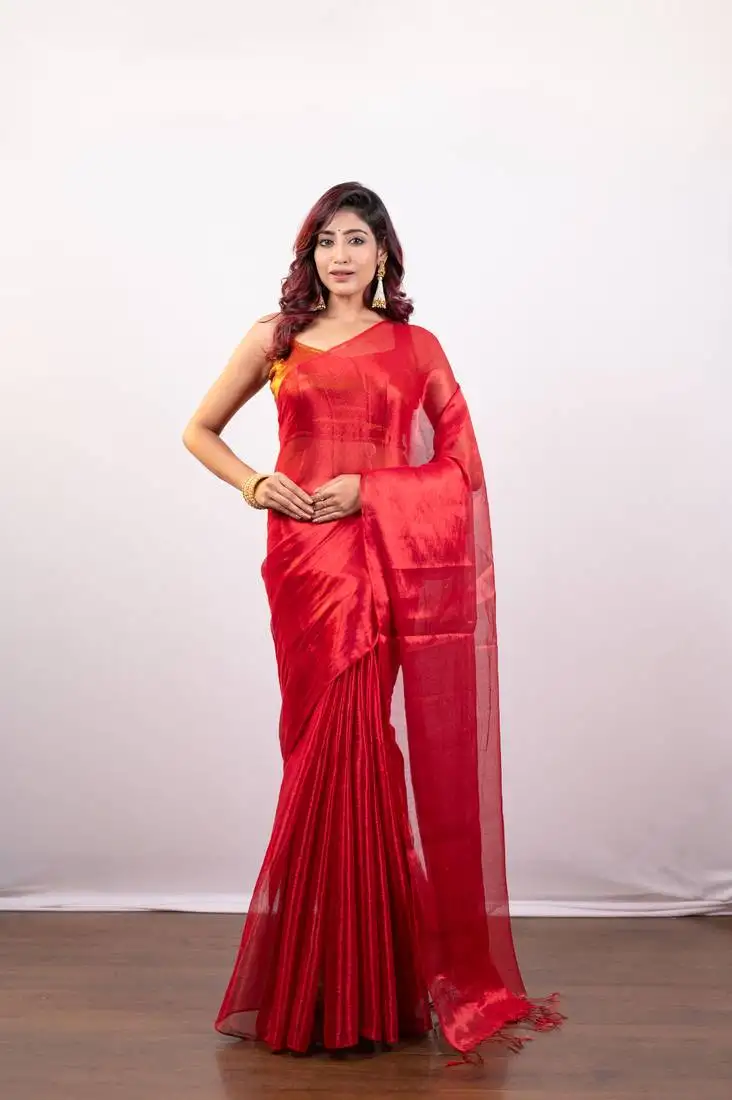 Red tissue art silk saree
