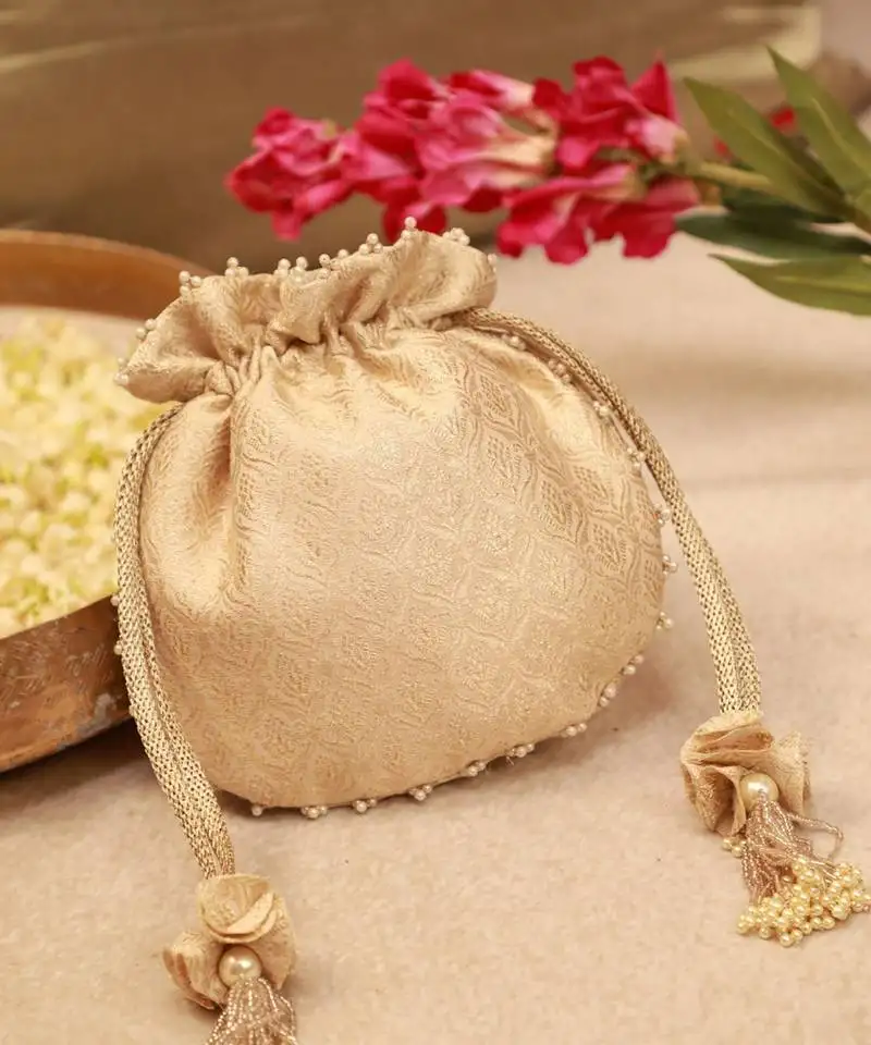 Ivana embroidered brocade potli - ivory