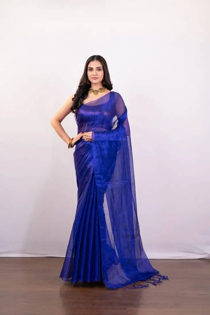 Ink blue tissue art silk saree
