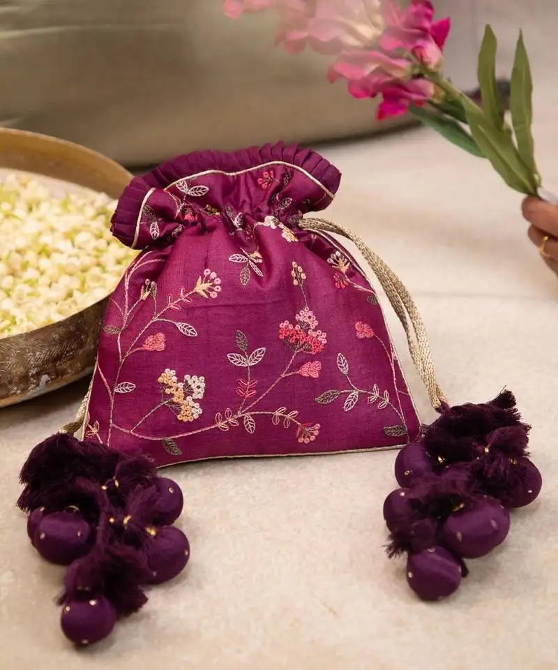 Rua embroidered potli - purple