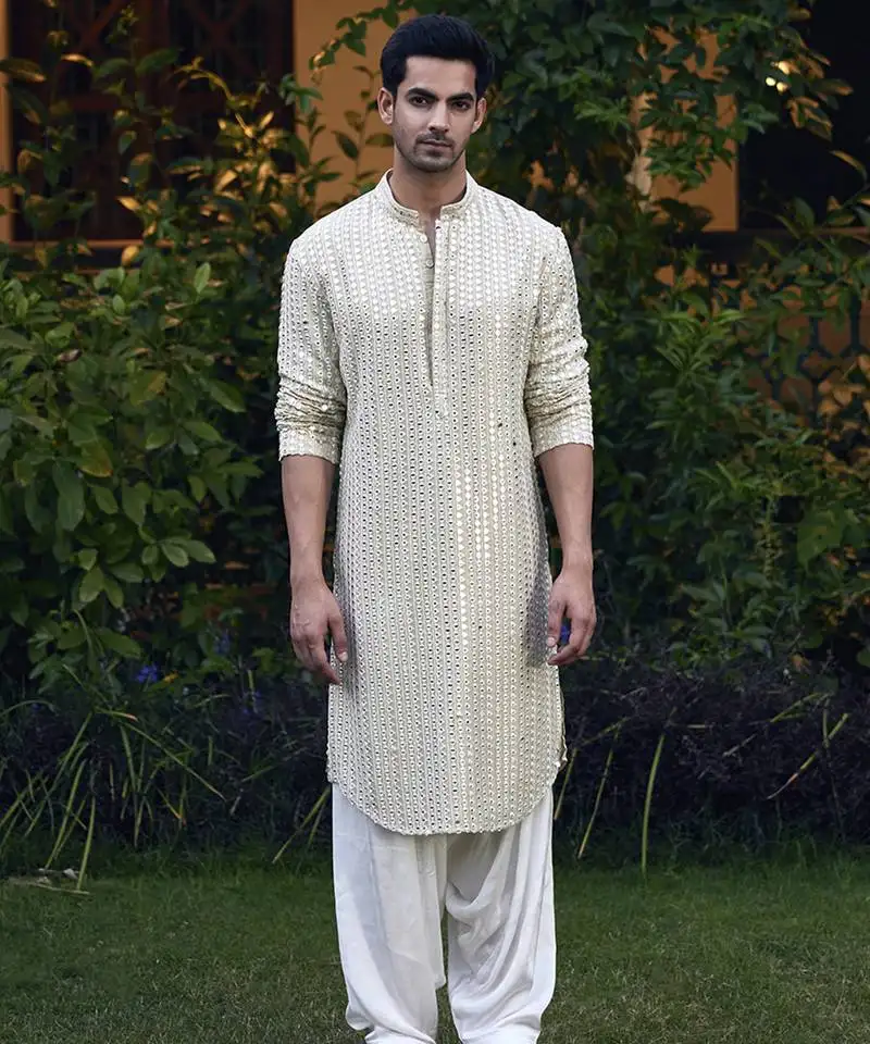 Green embroidered mirror work georgette yasir kurta (mint green)