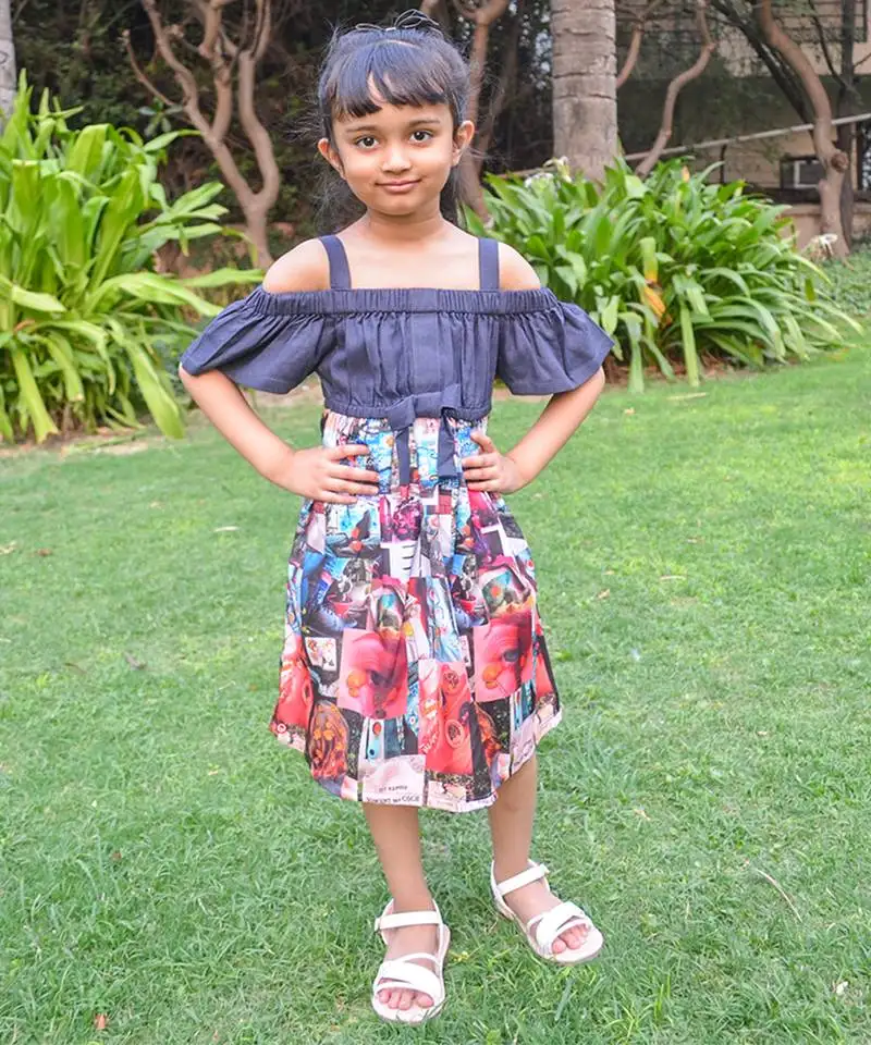 Blue printed cotton contemprary print dress