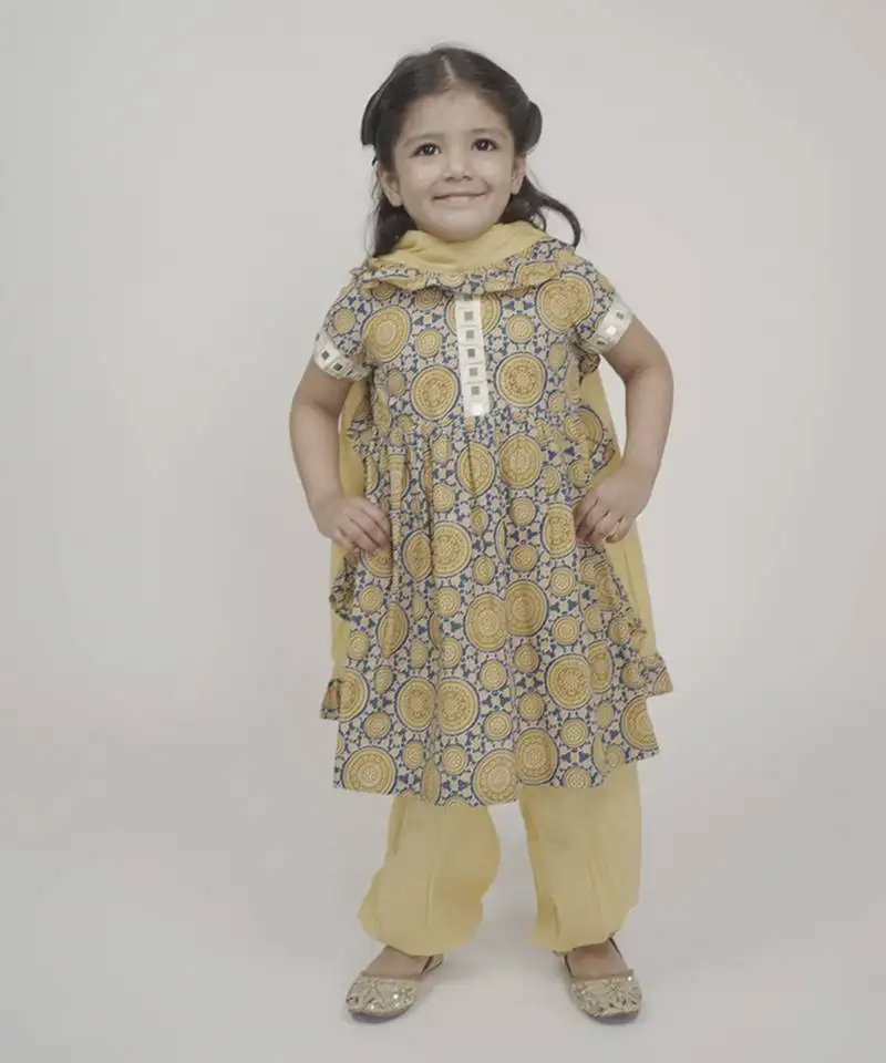 Blue printed cotton pure cotton suit with cotton dupatta