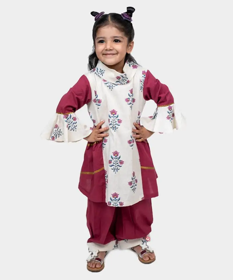 Maroon printed cotton chintz designer suit