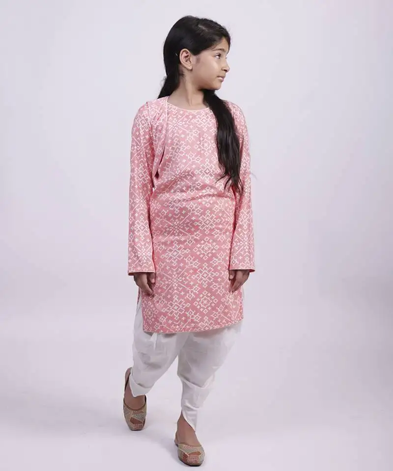 Pink printed cotton silk pink formal jacket suit with salwar