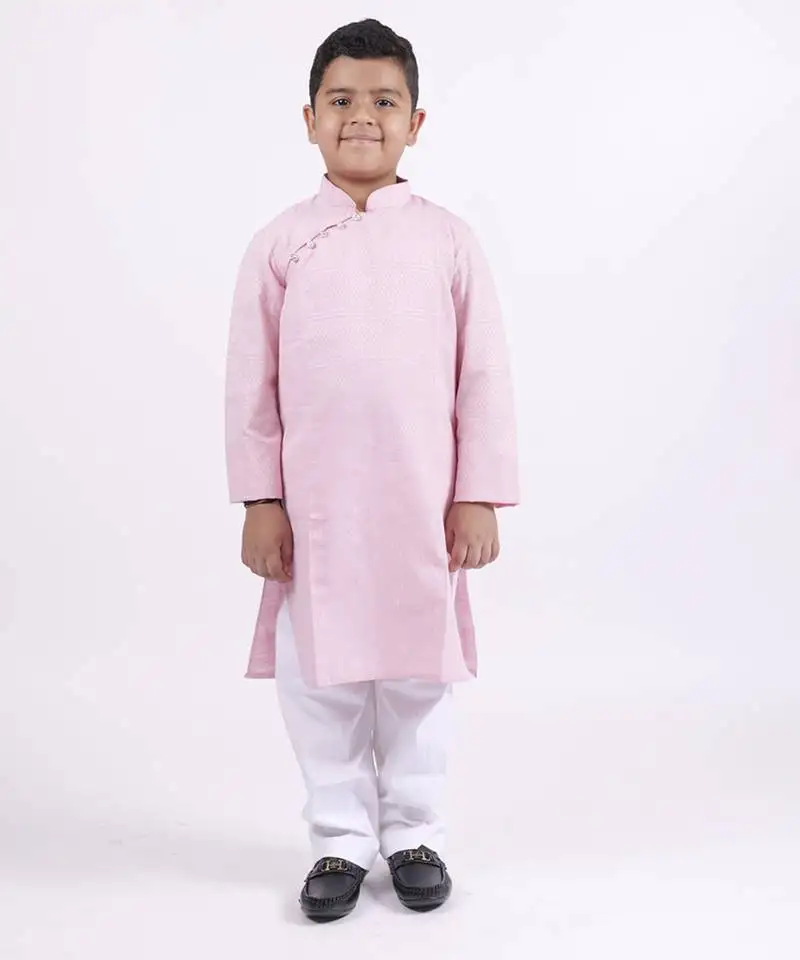 Pink plain cotton pink boys kurta
