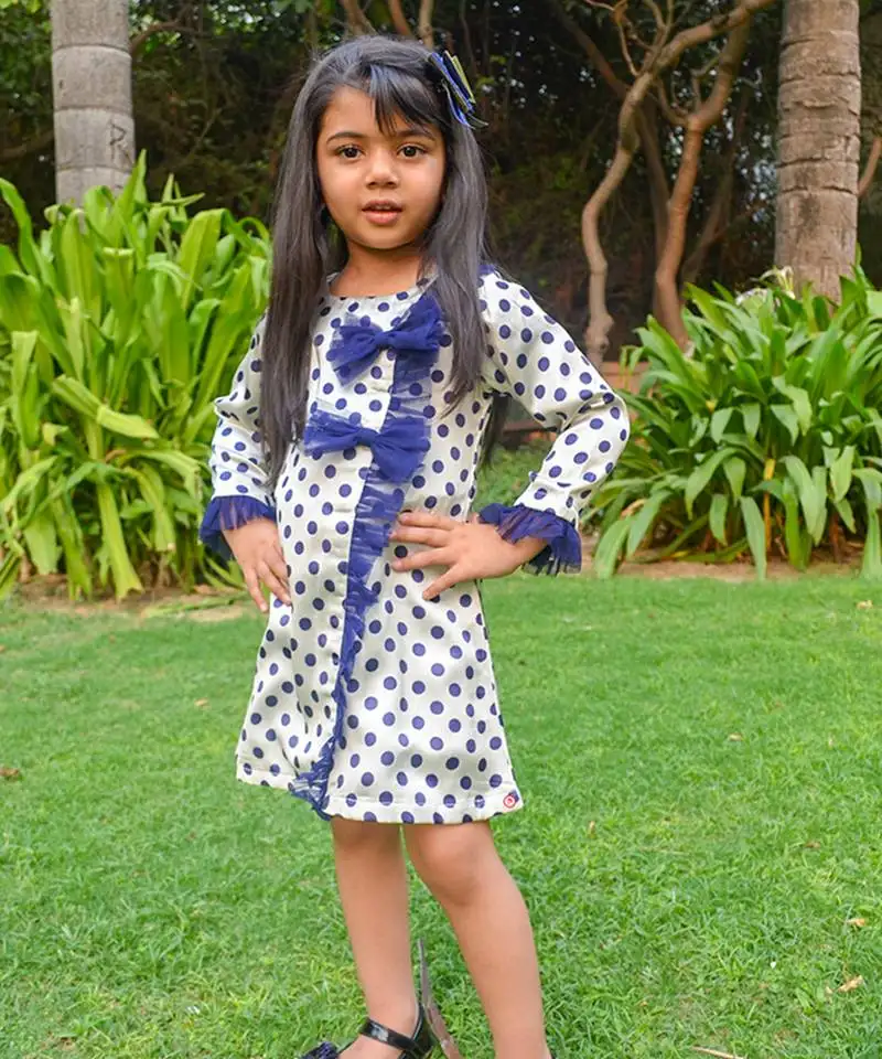 White printed satin polka dots satin dress