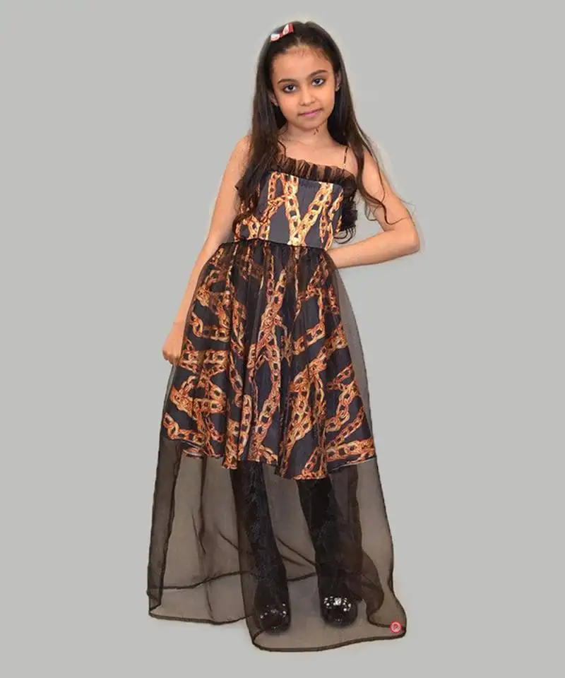 Black printed satin versace print satin dress sheer style