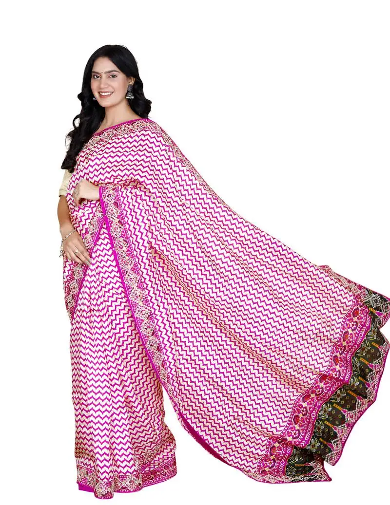 Pink silk blend zardosi work saree