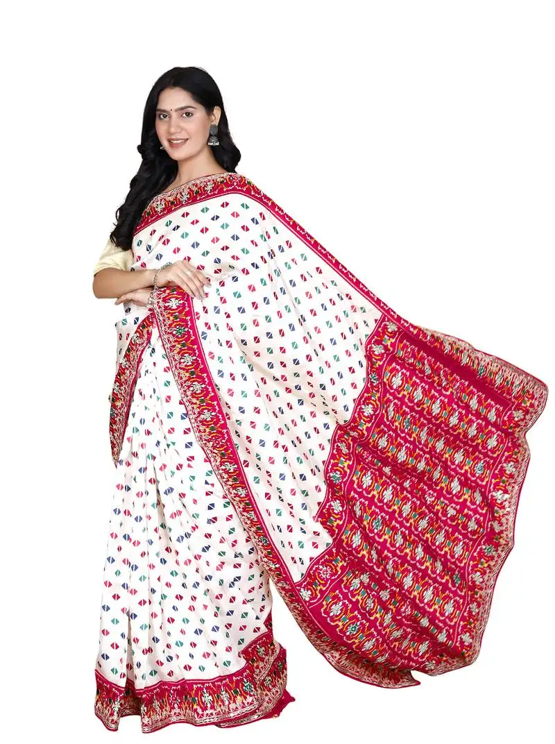 White silk blend zardosi work saree